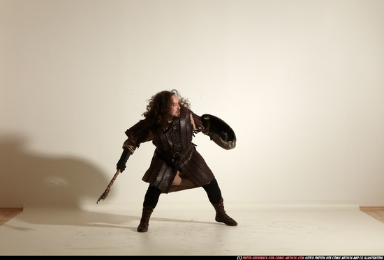 Man Adult Chubby White Fighting with sword Moving poses Army