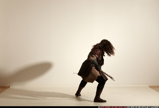 Man Adult Chubby White Fighting with sword Moving poses Army