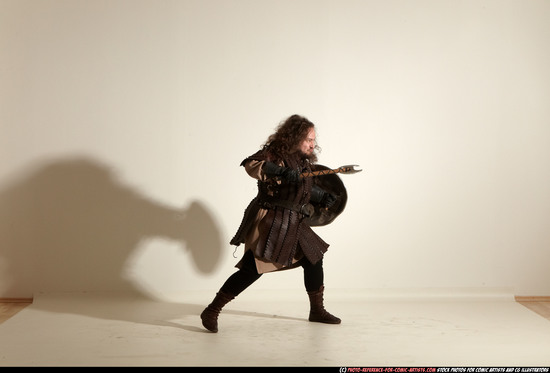 Man Adult Chubby White Fighting with sword Moving poses Army