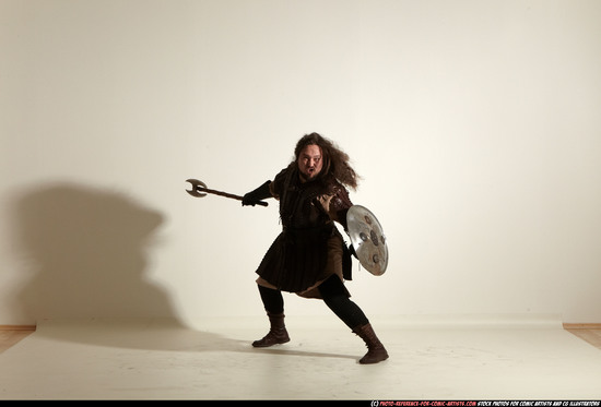 Man Adult Chubby White Fighting with sword Moving poses Army