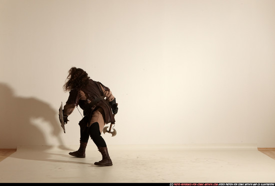 Man Adult Chubby White Fighting with sword Moving poses Army