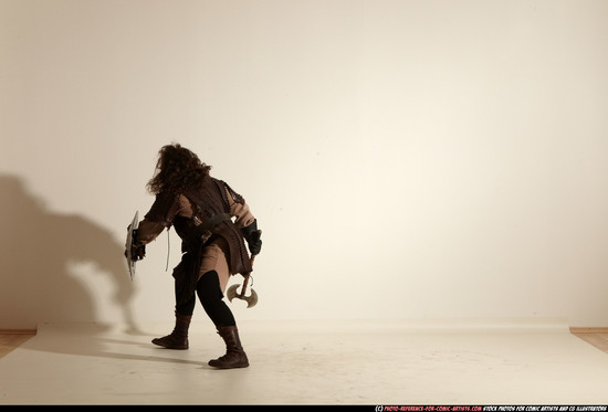 Man Adult Chubby White Fighting with sword Moving poses Army