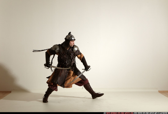 Man Adult Athletic White Fighting with sword Moving poses Army