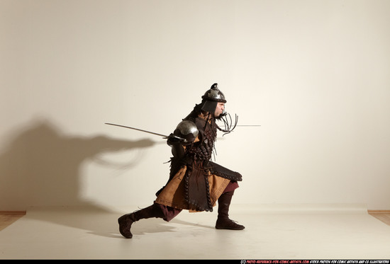 Man Adult Athletic White Fighting with sword Moving poses Army