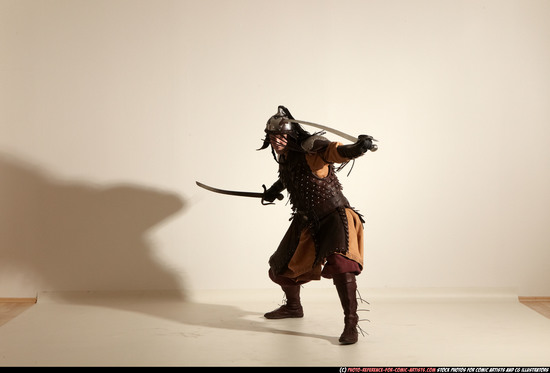 Man Adult Athletic White Fighting with sword Moving poses Army