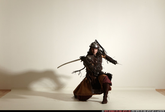 Man Adult Athletic White Fighting with sword Moving poses Army