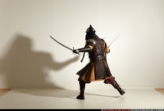 Man Adult Athletic White Fighting with sword Moving poses Army