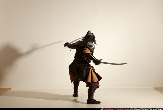 Man Adult Athletic White Fighting with sword Moving poses Army