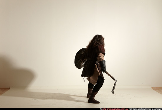 Man Adult Chubby White Fighting with hammer Moving poses Army