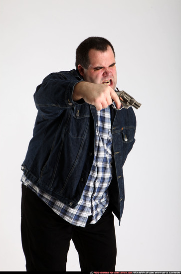 Man Adult Chubby White Fighting with gun Standing poses Casual