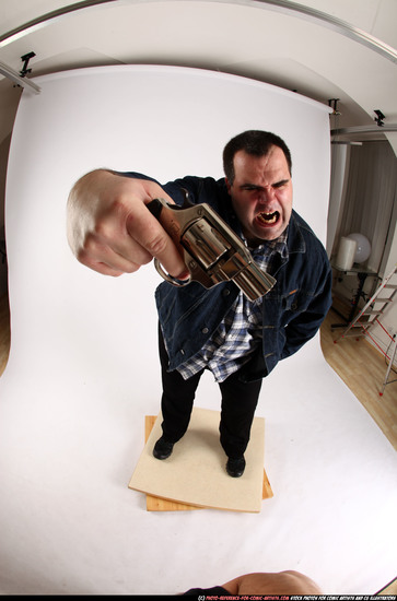 Man Adult Chubby White Fighting with gun Standing poses Casual