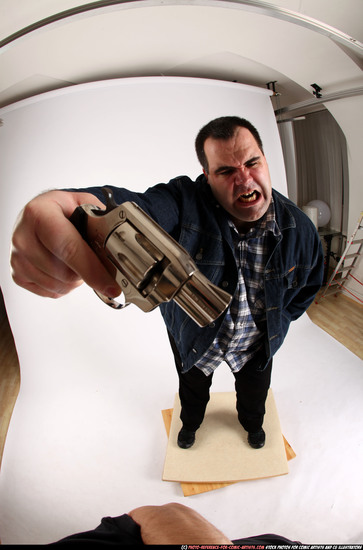 Man Adult Chubby White Fighting with gun Standing poses Casual