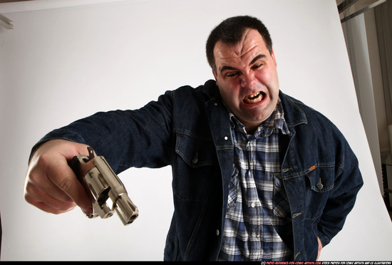 Man Adult Chubby White Fighting with gun Standing poses Casual