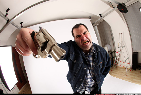 Man Adult Chubby White Fighting with gun Standing poses Casual