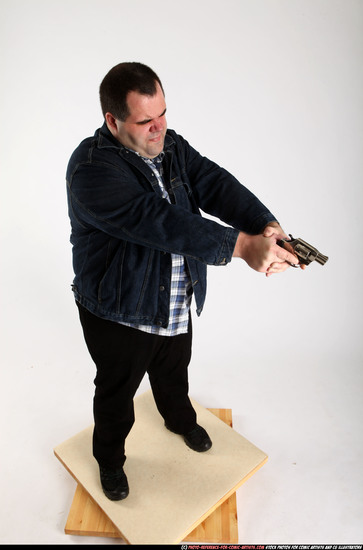 Man Adult Chubby White Fighting with gun Standing poses Casual