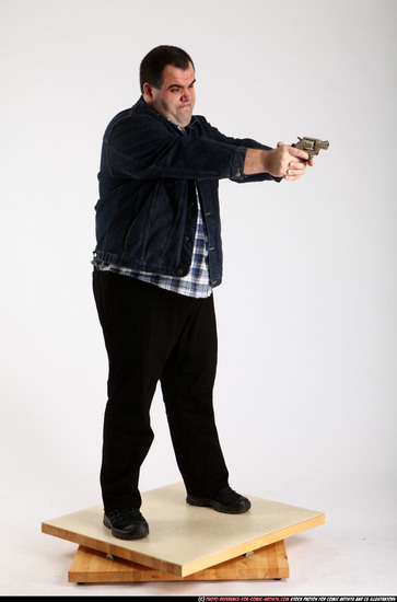 Man Adult Chubby White Fighting with gun Standing poses Casual