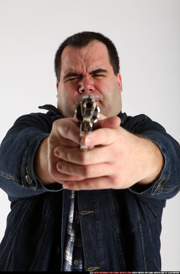 Man Adult Chubby White Fighting with gun Standing poses Casual