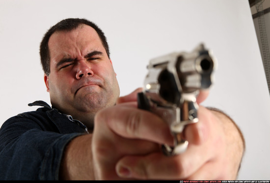 Man Adult Chubby White Fighting with gun Standing poses Casual