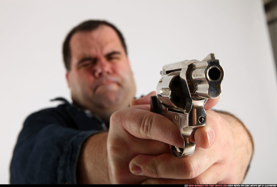 Man Adult Chubby White Fighting with gun Standing poses Casual