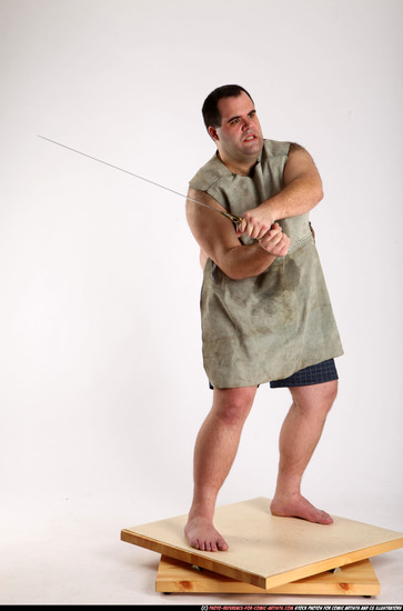 Man Adult Chubby White Fighting with sword Standing poses Coat