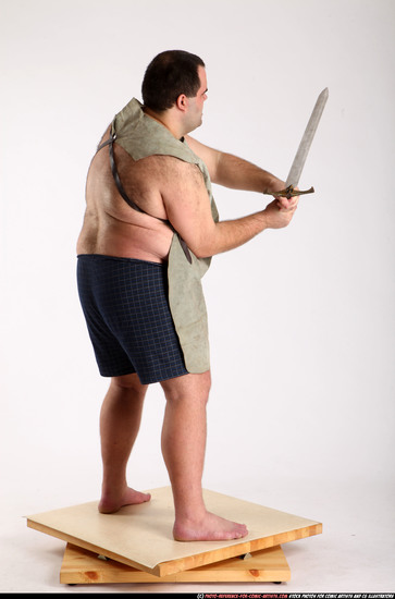 Man Adult Chubby White Fighting with sword Standing poses Coat