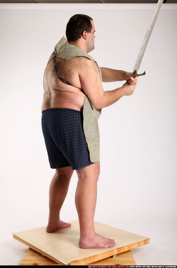 Man Adult Chubby White Fighting with sword Standing poses Coat