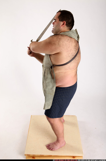 Man Adult Chubby White Fighting with sword Standing poses Coat