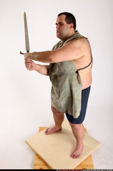 Man Adult Chubby White Fighting with sword Standing poses Coat