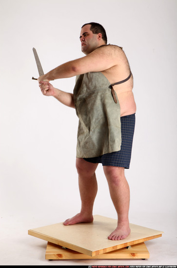 Man Adult Chubby White Fighting with sword Standing poses Coat