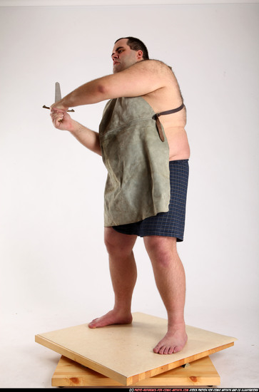 Man Adult Chubby White Fighting with sword Standing poses Coat