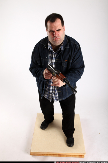 Man Adult Chubby White Fighting with gun Standing poses Casual