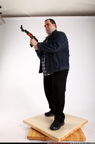 Man Adult Chubby White Fighting with gun Standing poses Casual