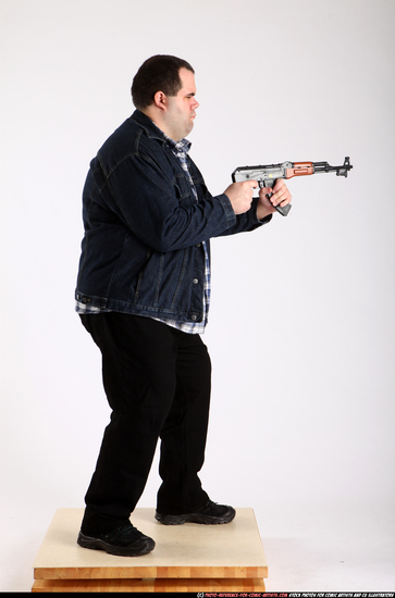 Man Adult Chubby White Fighting with gun Standing poses Casual