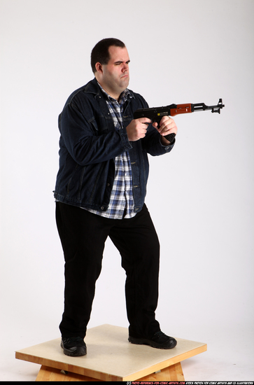 Man Adult Chubby White Fighting with gun Standing poses Casual