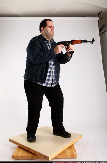 Man Adult Chubby White Fighting with gun Standing poses Casual