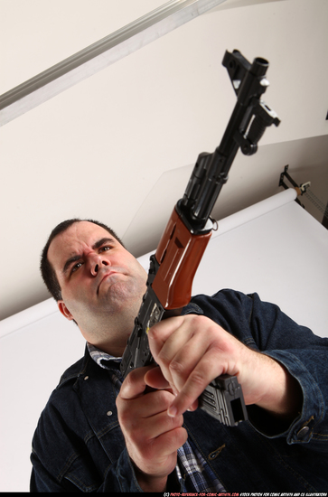 Man Adult Chubby White Fighting with gun Standing poses Casual