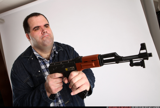 Man Adult Chubby White Fighting with gun Standing poses Casual