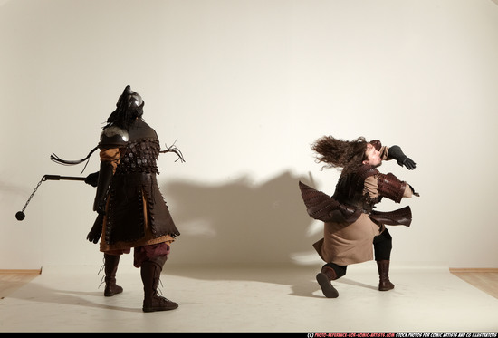 Adult Average White Fighting with sword Moving poses Army Men