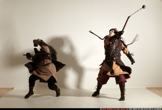 Adult Average White Fighting with sword Moving poses Army Men