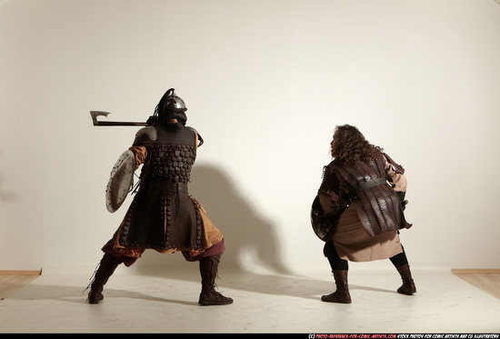 Adult Average White Fighting with sword Moving poses Army Men