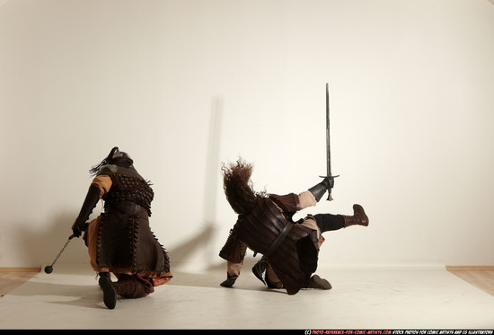 Adult Average White Fighting with sword Moving poses Army Men