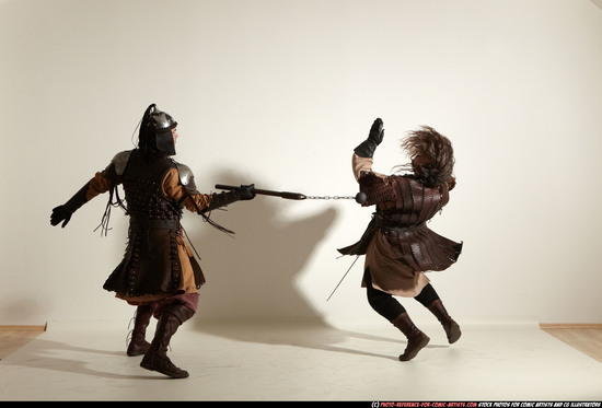 Adult Average White Fighting with sword Moving poses Army Men