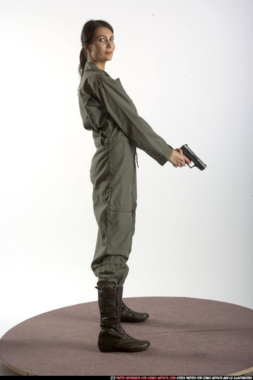 Woman Adult Athletic White Fighting with gun Standing poses Army