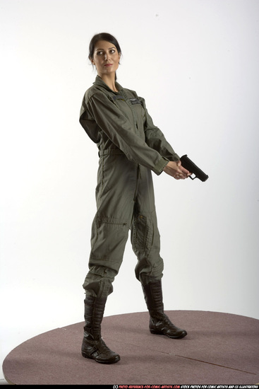 Woman Adult Athletic White Fighting with gun Standing poses Army