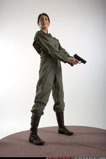 Woman Adult Athletic White Fighting with gun Standing poses Army