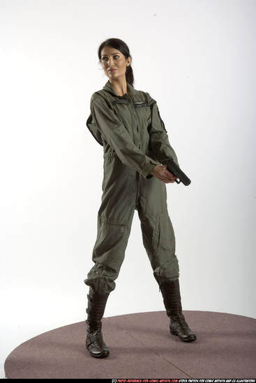 Woman Adult Athletic White Fighting with gun Standing poses Army