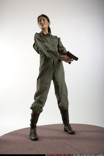 Woman Adult Athletic White Fighting with gun Standing poses Army