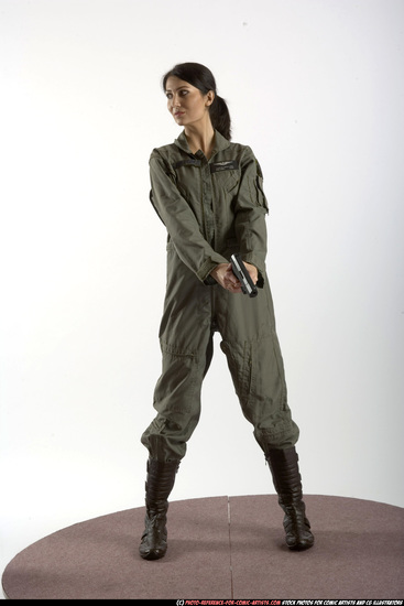 Woman Adult Athletic White Fighting with gun Standing poses Army