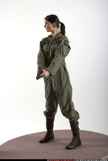 Woman Adult Athletic White Fighting with gun Standing poses Army