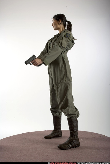 Woman Adult Athletic White Fighting with gun Standing poses Army